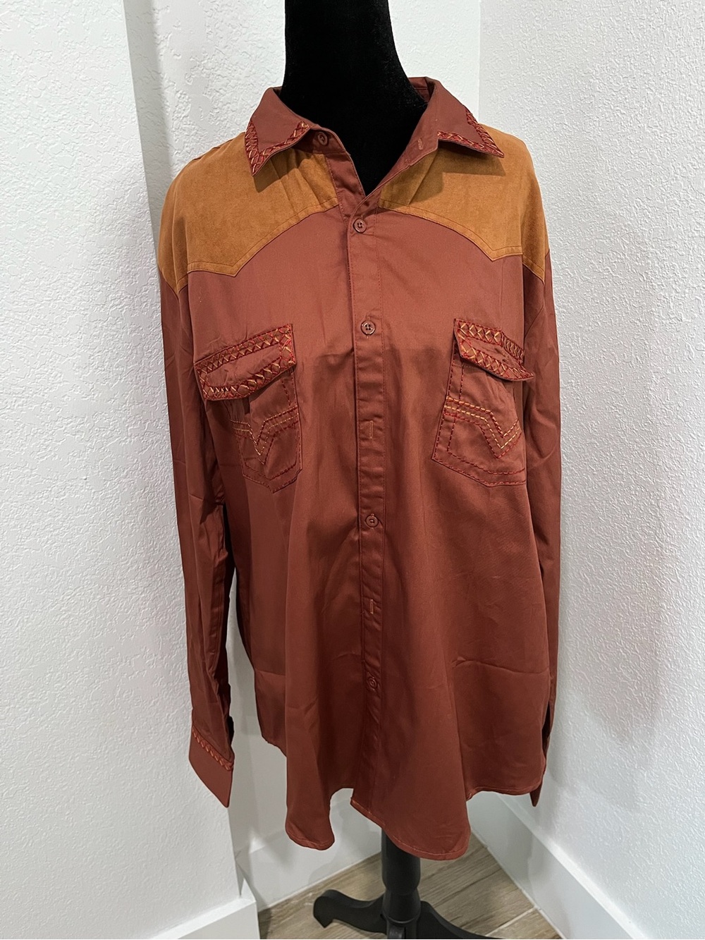 Men's Rust Button-Down with Tan Western Yoke